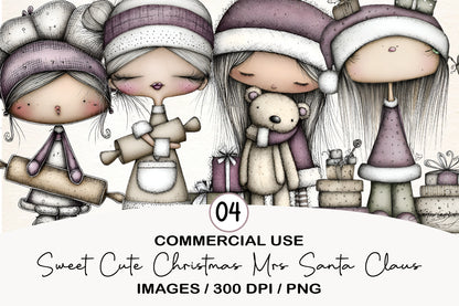 Sweet Cute Christmas Mrs Santa Claus PNG