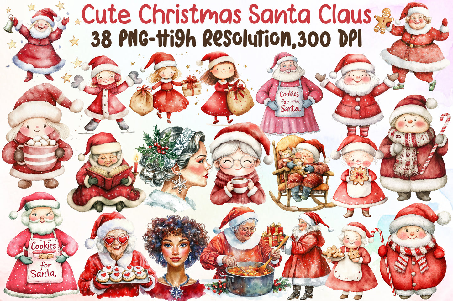 Cute Christmas Santa Claus Clipart Bundle 38 PNG Designs