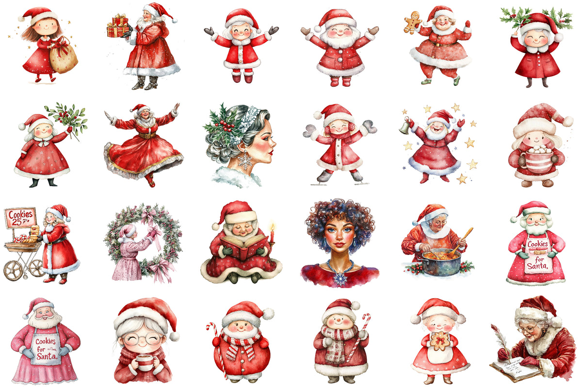 Cute Christmas Santa Claus Clipart Bundle 38 PNG Designs