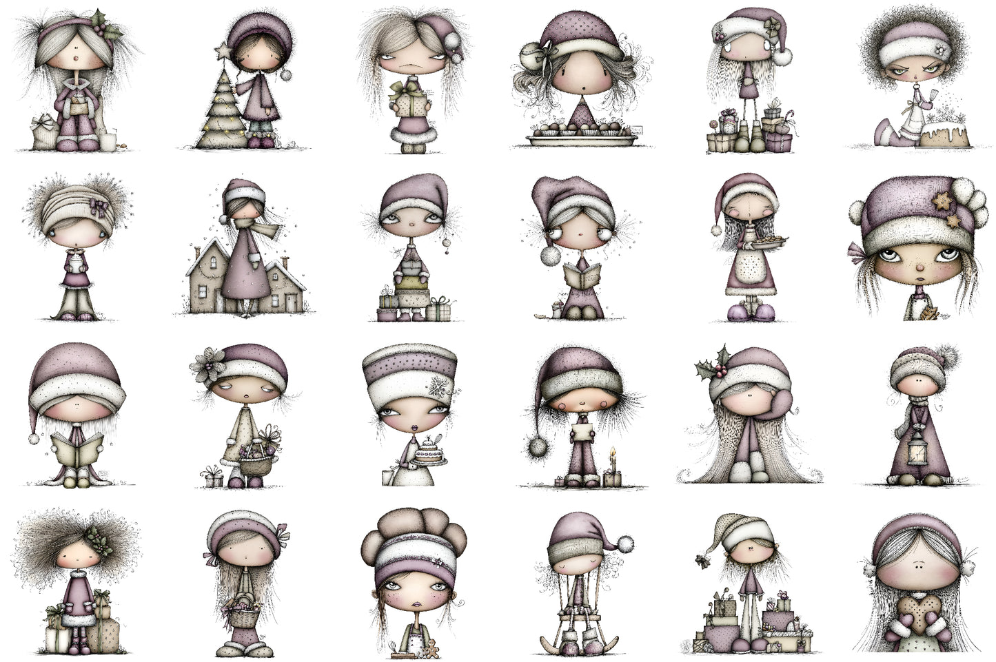 Sweet Cute Christmas Mrs Santa Claus PNG Bundle