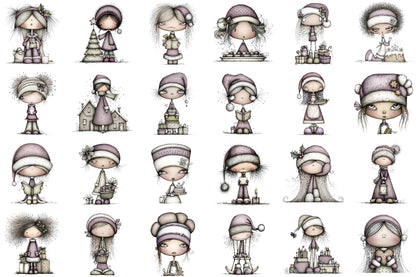 Sweet Cute Christmas Mrs Santa Claus PNG Bundle