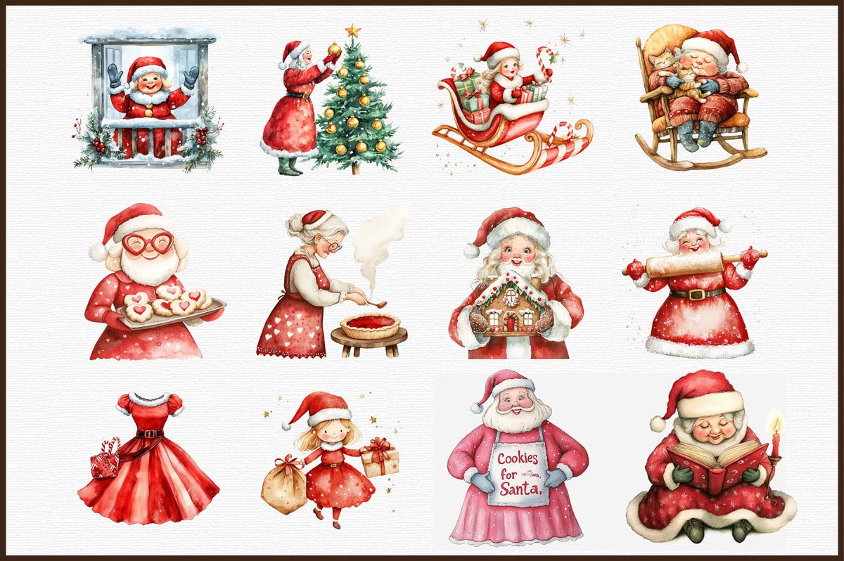 Cute Christmas Santa Claus Clipart Bundle 38 PNG Designs