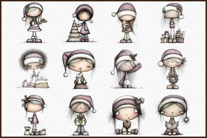 Sweet Cute Christmas Mrs Santa Claus PNG Bundle