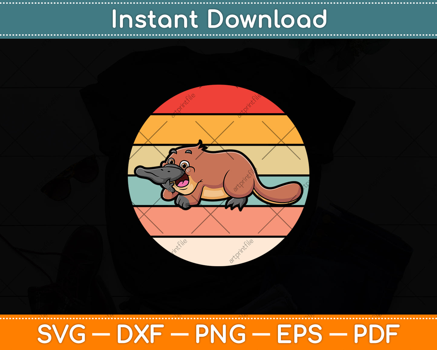 Sweet Platypus Vintage Retro Svg Png Dxf Digital Cutting File