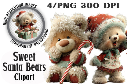 Sweet Santa Bears Christmas Clipart PNG