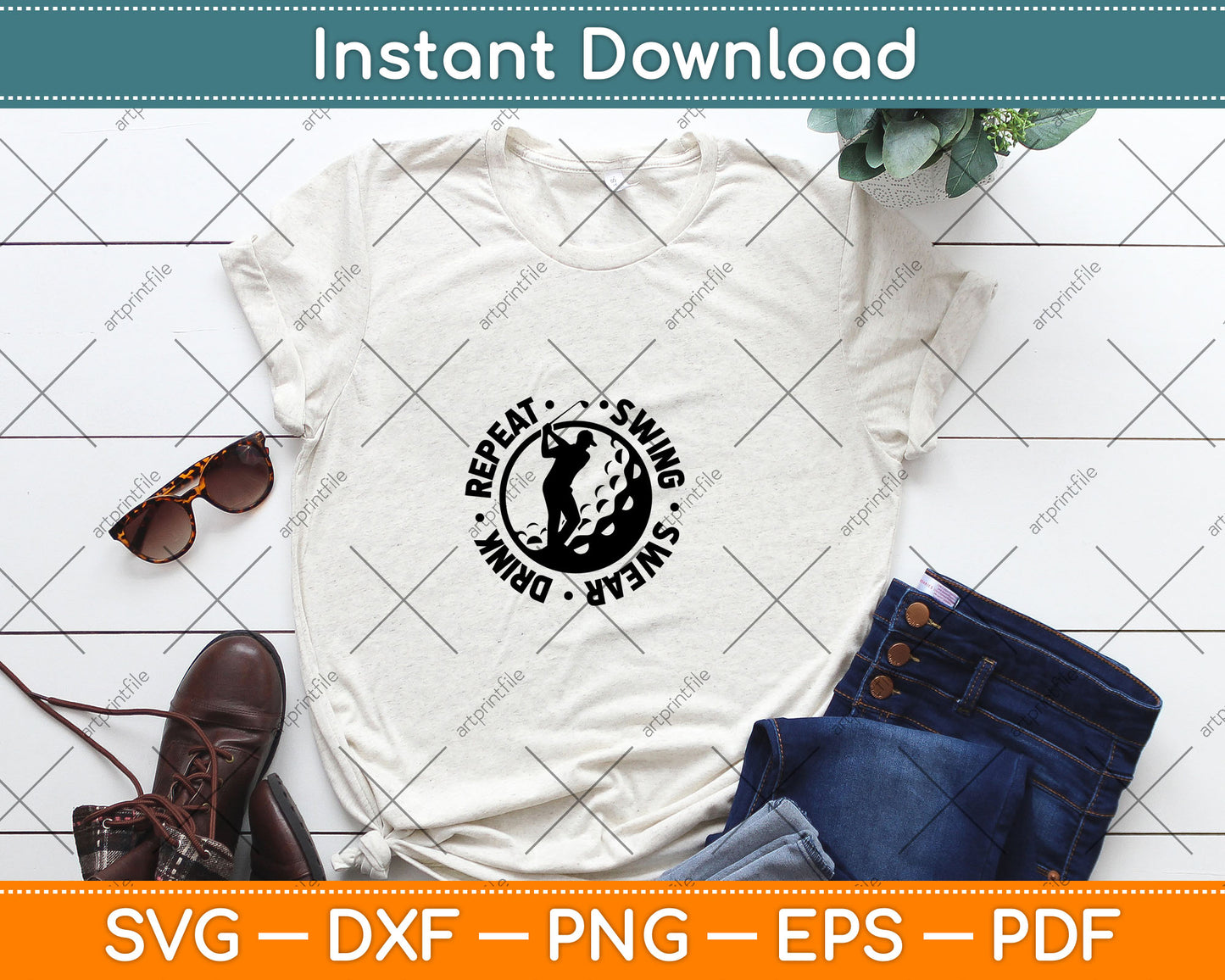 Swing Swear Drink Repeat Golf Svg Digital Cutting File