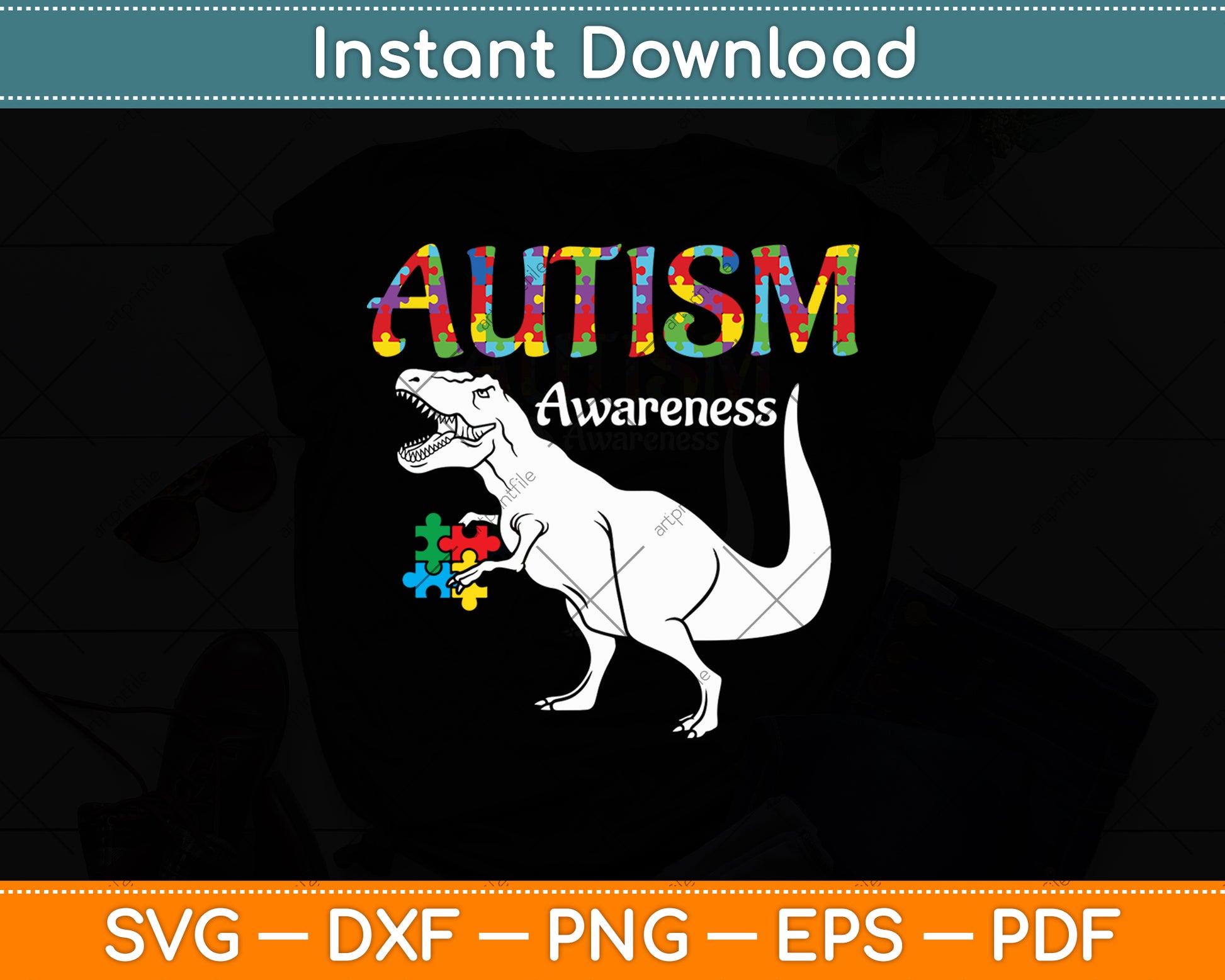 T-Rex Autism Awareness Cute Dinosaur Svg Digital Cutting File