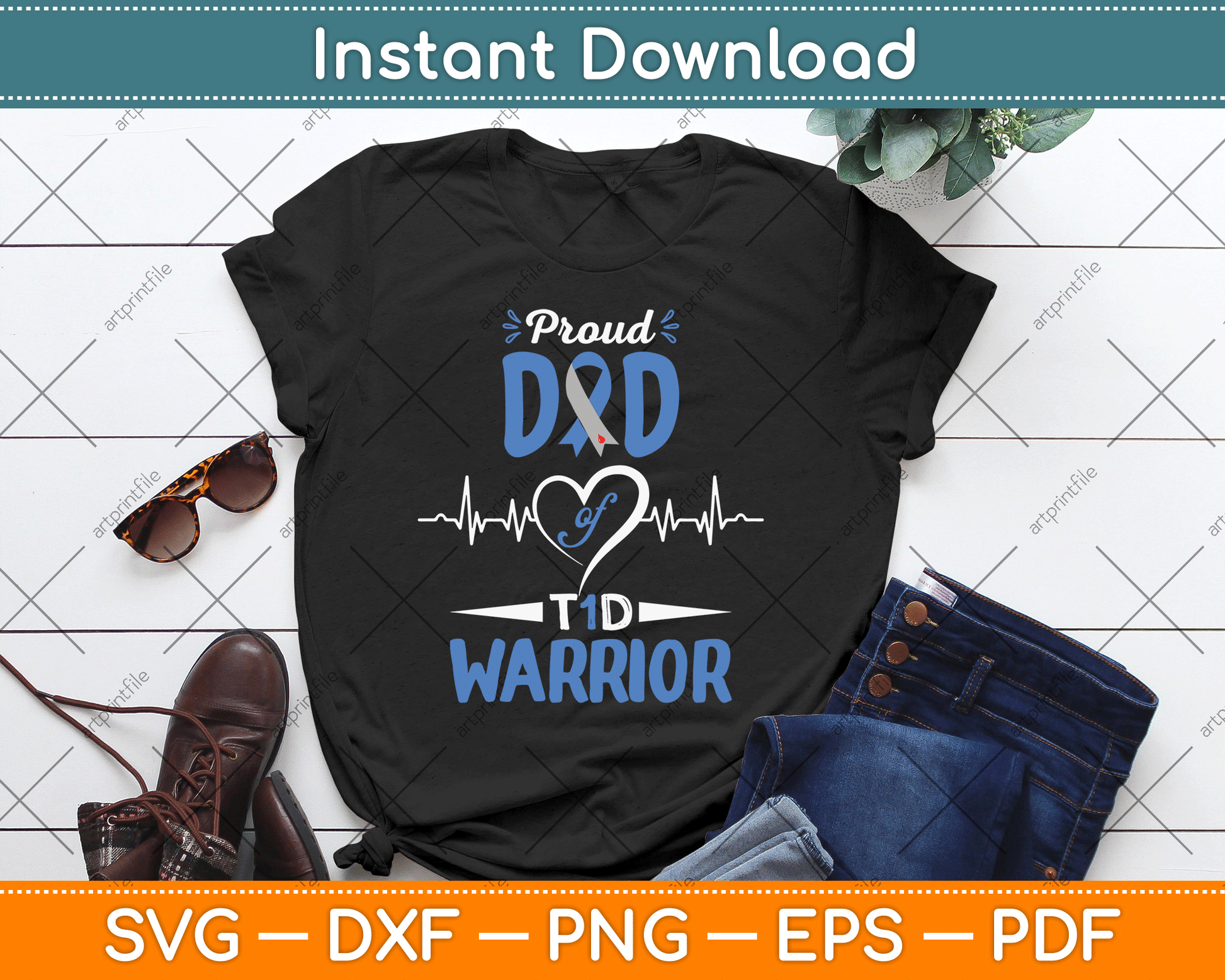 T1D Proud Dad Diabetes Awareness Type 1 Insulin Pancreas SVG Digital Cutting File
