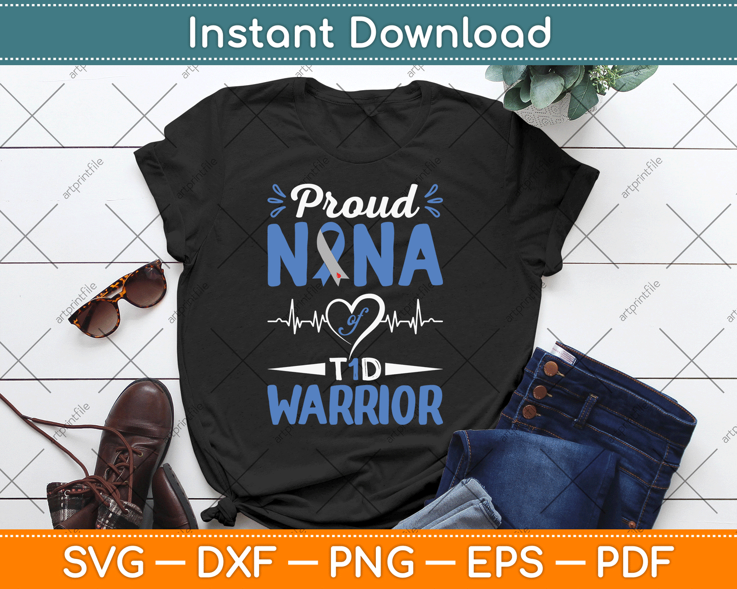 T1D Proud Nana Diabetes Awareness Type 1 Insulin Pancreas SVG Digital Cutting File