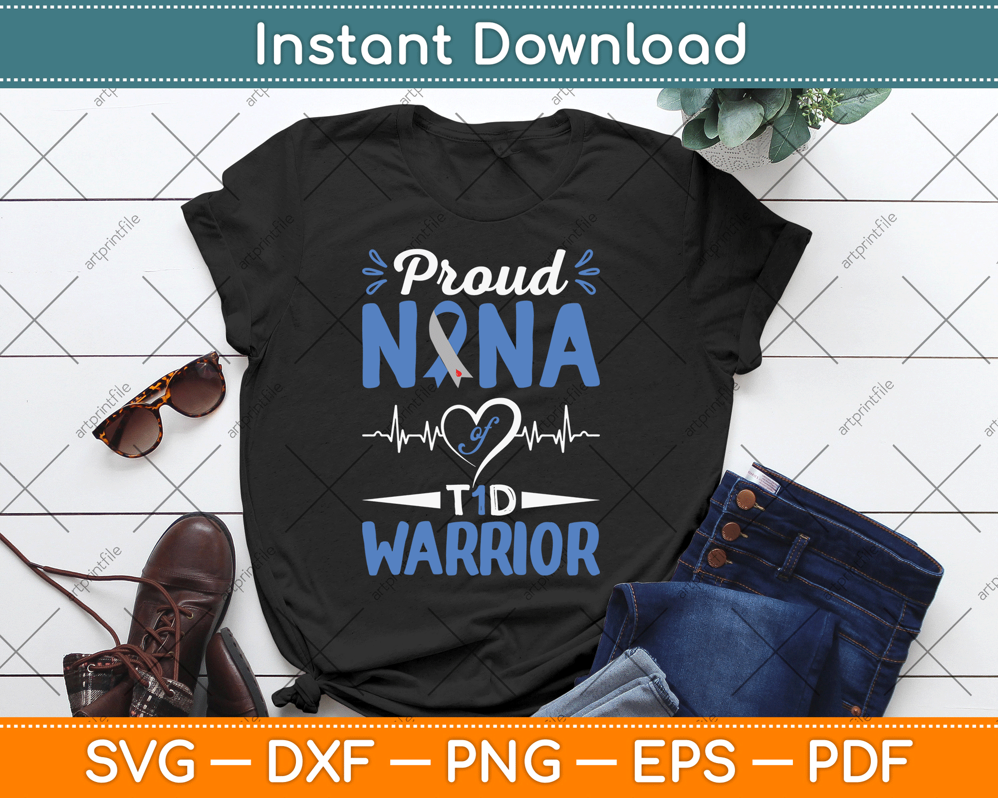 T1D Proud Nana Diabetes Awareness Type 1 Insulin Pancreas SVG Digital Cutting File