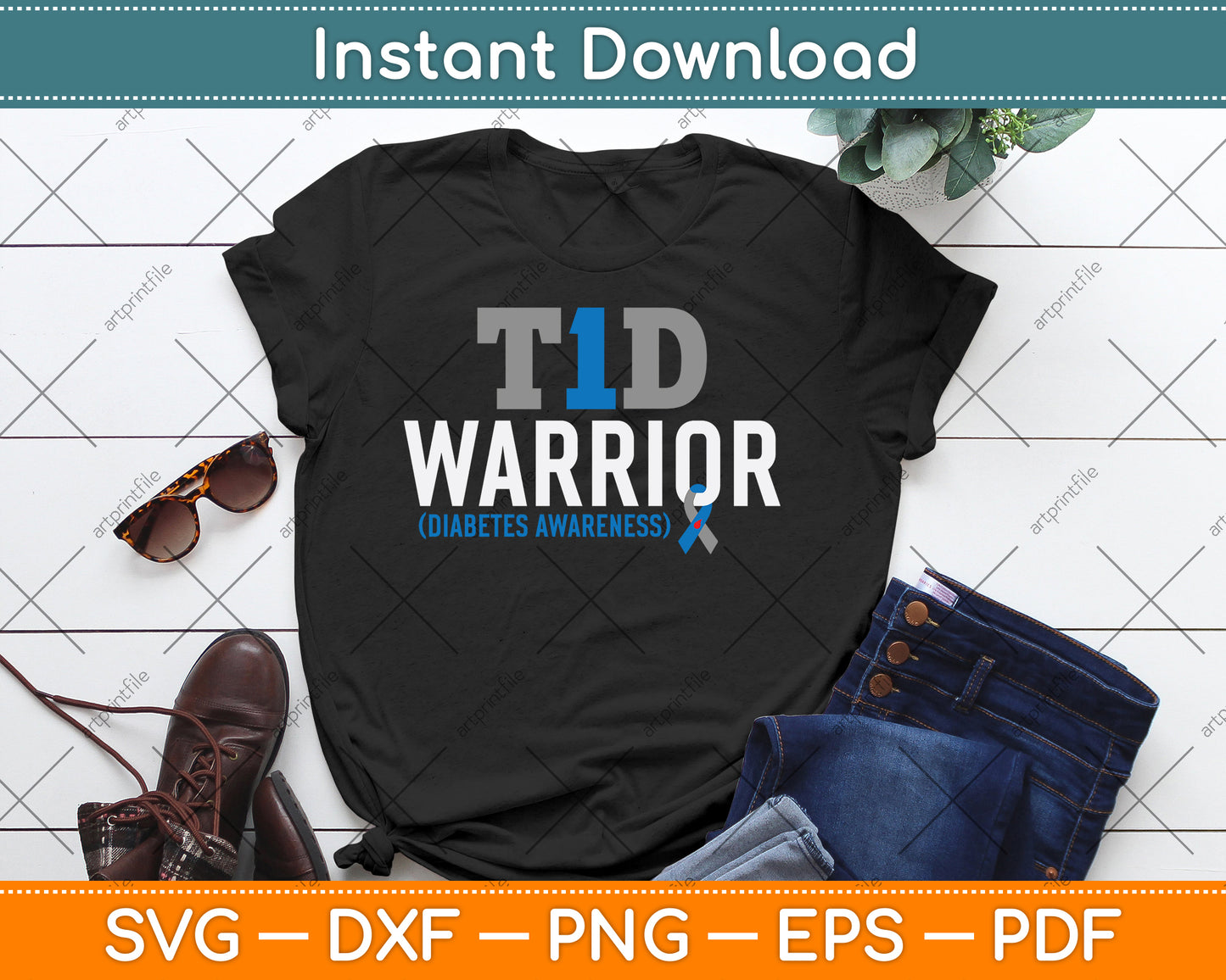 T1D Warrior Type 1 Diabetes Awareness Diabetic T1D Warrior SVG Digital Cutting File