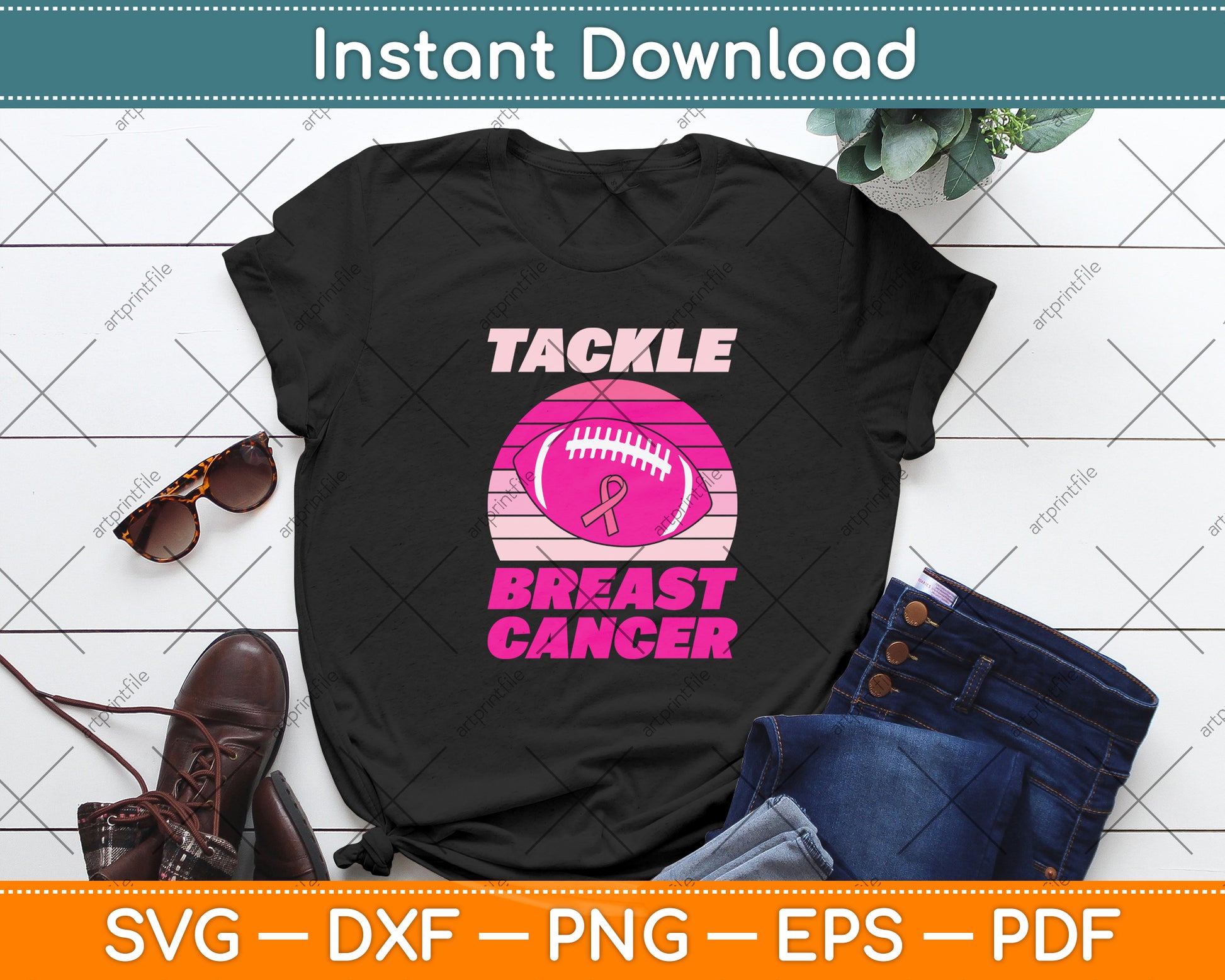 Tackle Breast Cancer Vintage American Football Svg Png Dxf Digital Cutting File