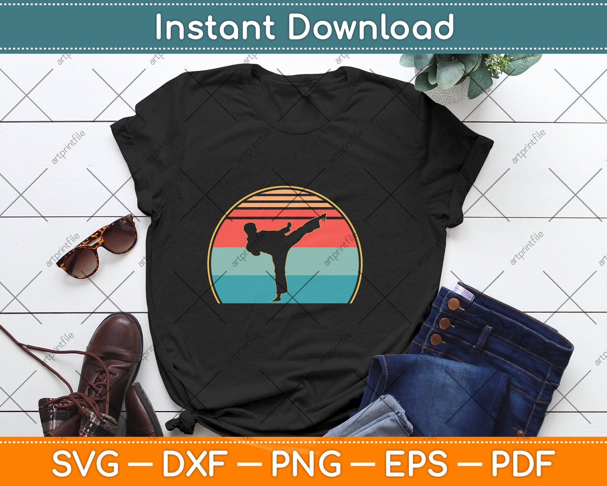 Taekwondo Vintage Retro Style Svg Png Dxf Digital Cutting File
