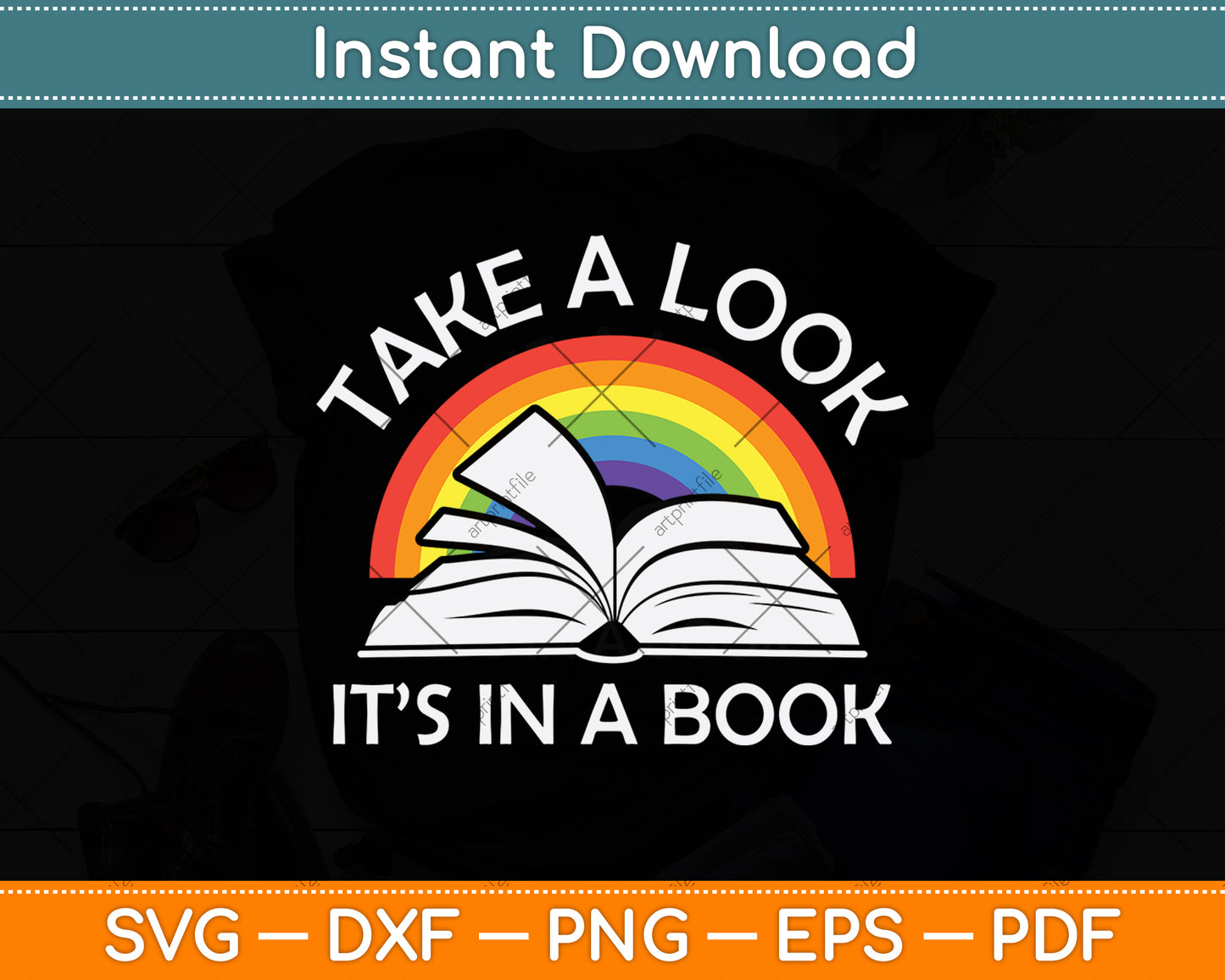 Take A Look It’s In A Book Vintage Retro Rainbow Svg Digital Cutting File