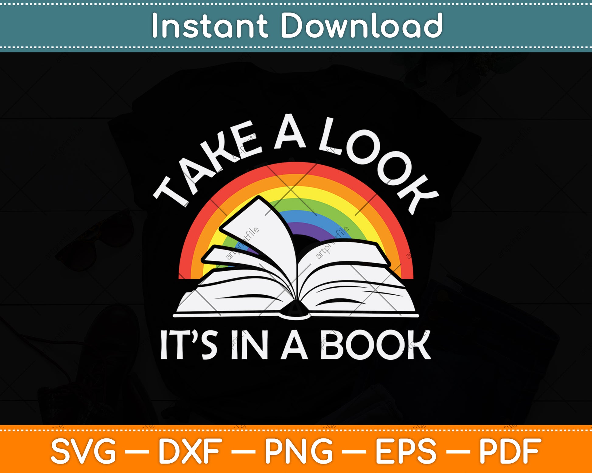 Take A Look It’s In A Book Vintage Retro Rainbow Svg Digital Cutting File