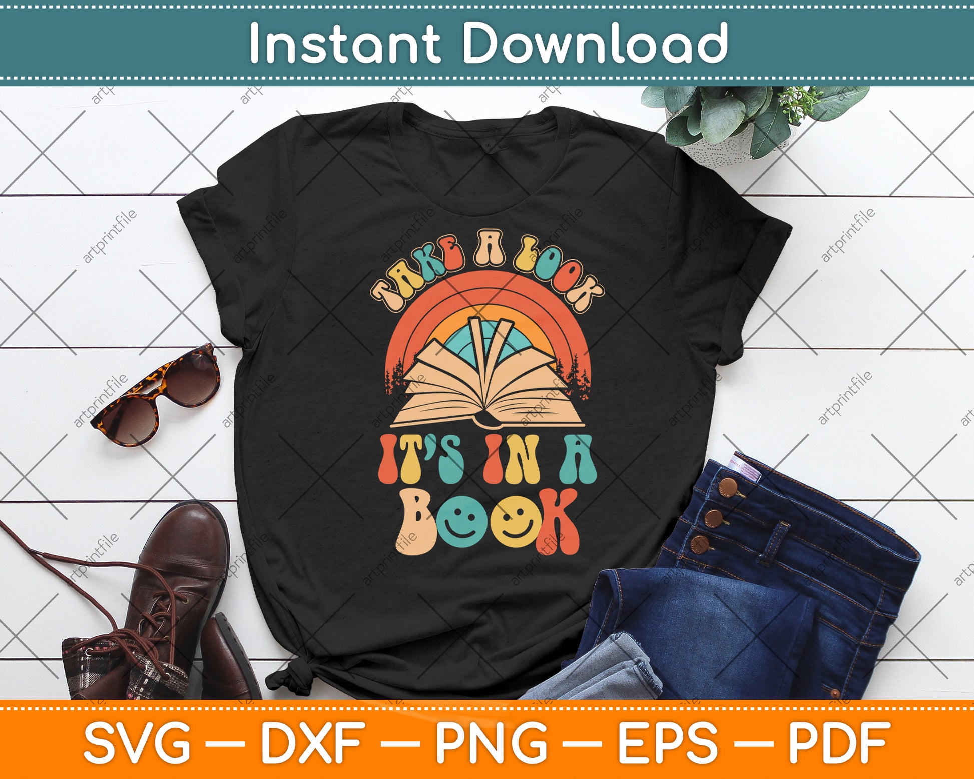 Take A Look It’s In A Book Reading Vintage Retro Rainbow Svg Digital Cutting File