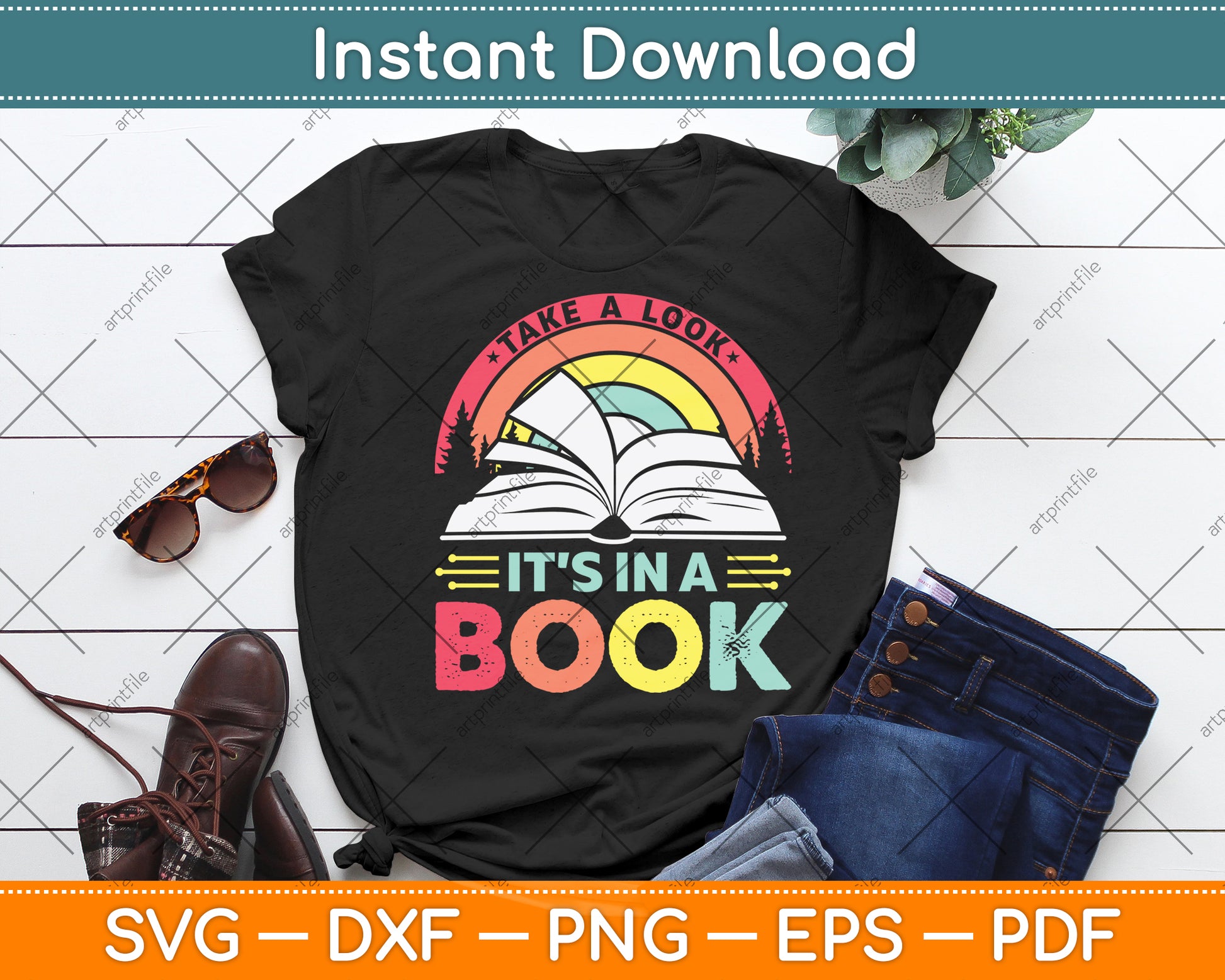 Take A Look It’s In A Book Reading Vintage Retro Rainbow Svg Digital Cricut File