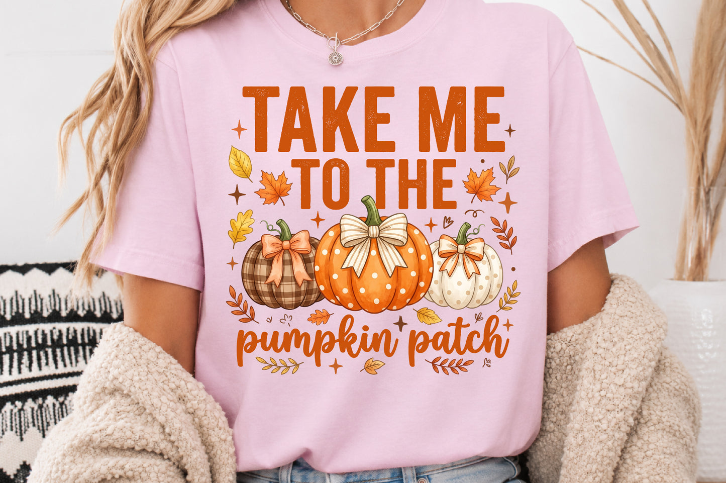 Take Me To The Pumpkin Patch PNG Coquette Bow Fall Pumpkin Sublimation Design