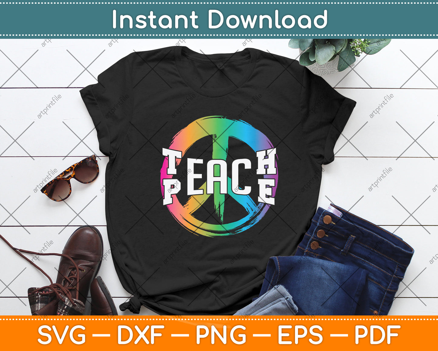 Teach Peace Hippie Svg Png Dxf Digital Cutting File