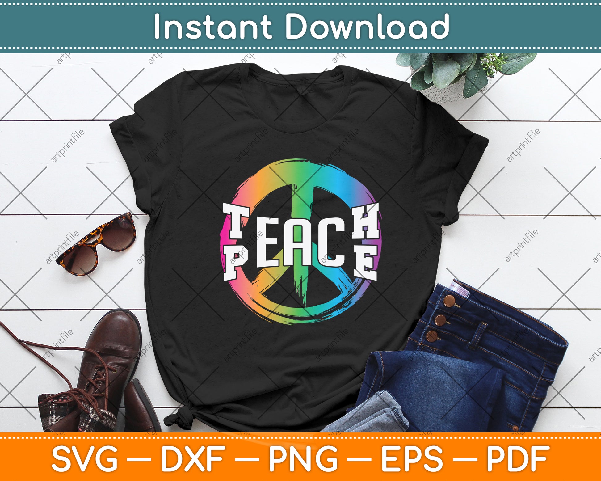 Teach Peace Hippie Svg Png Dxf Digital Cutting File