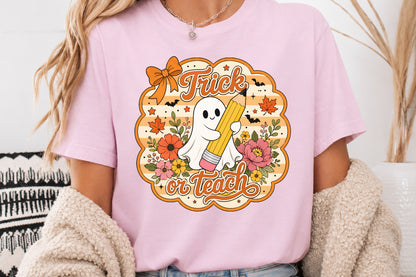 Trick or Teach PNG Cute Ghost Teacher Halloween Sublimation Design
