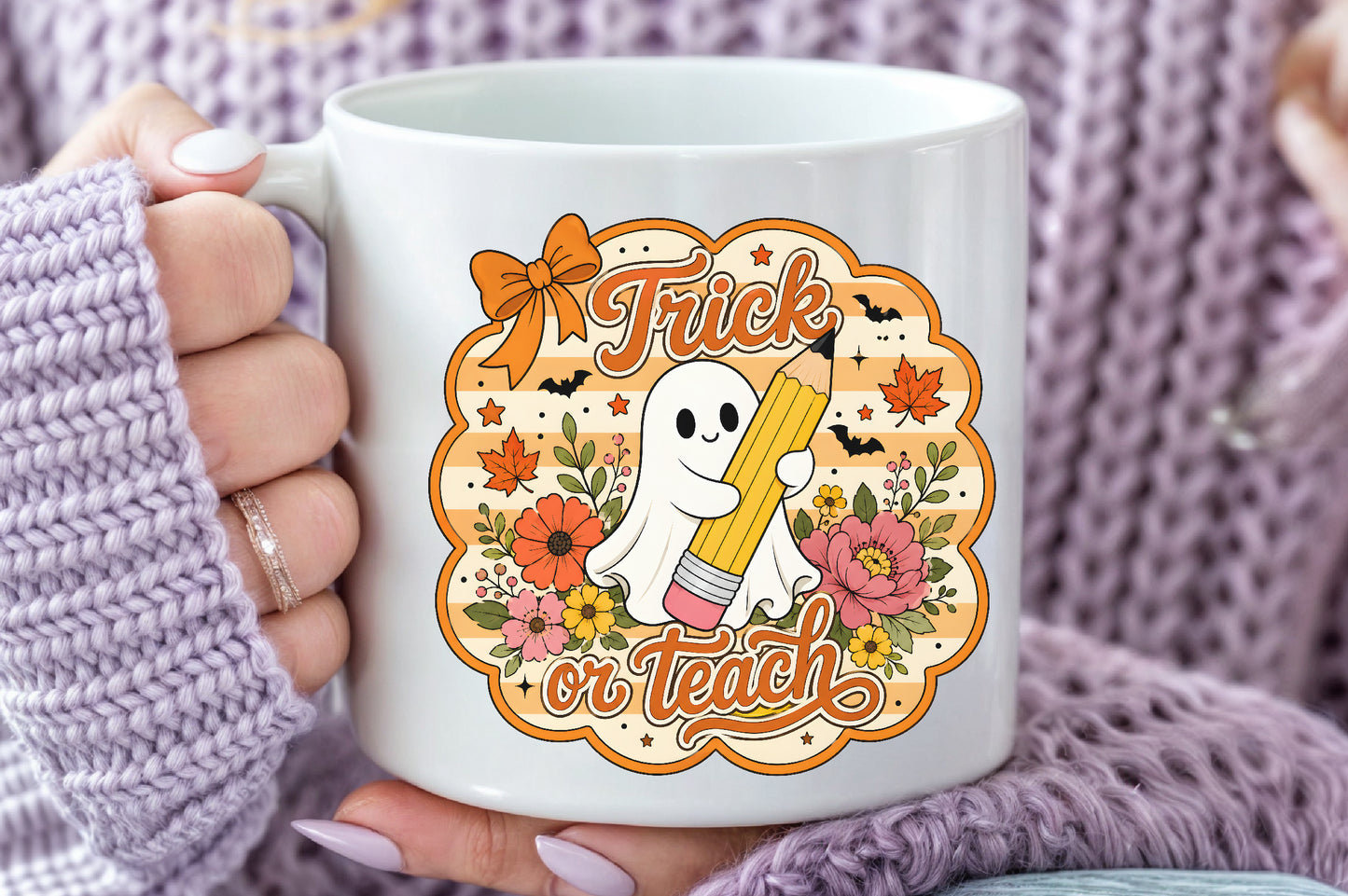 Trick or Teach PNG Cute Ghost Teacher Halloween Sublimation Design