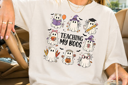 Teaching My Boos PNG Cute Halloween Teacher Ghost Sublimation Design