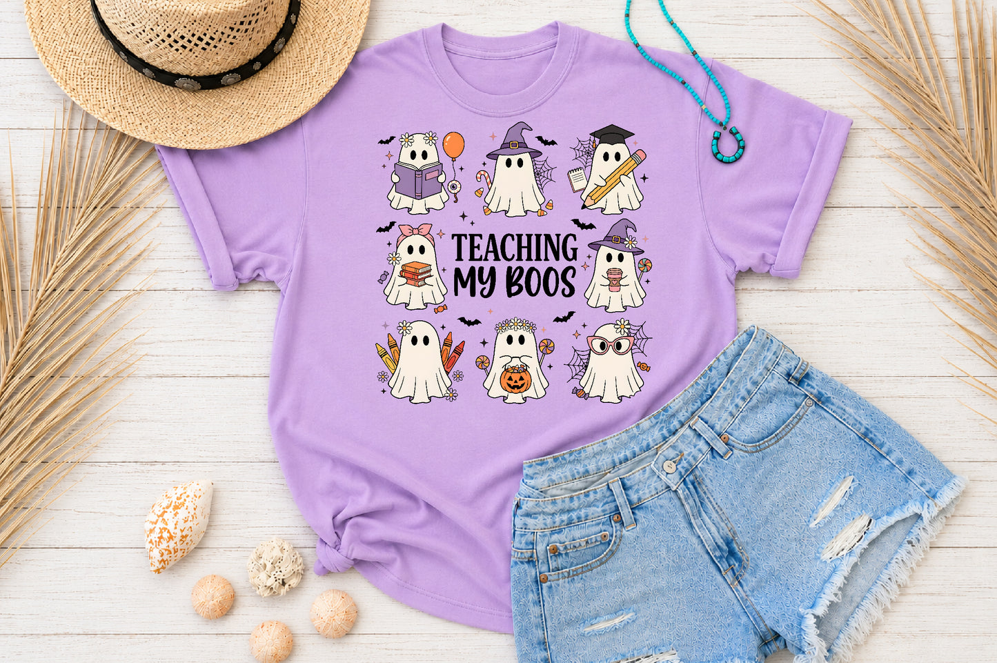Teaching My Boos PNG Cute Halloween Teacher Ghost Sublimation Design