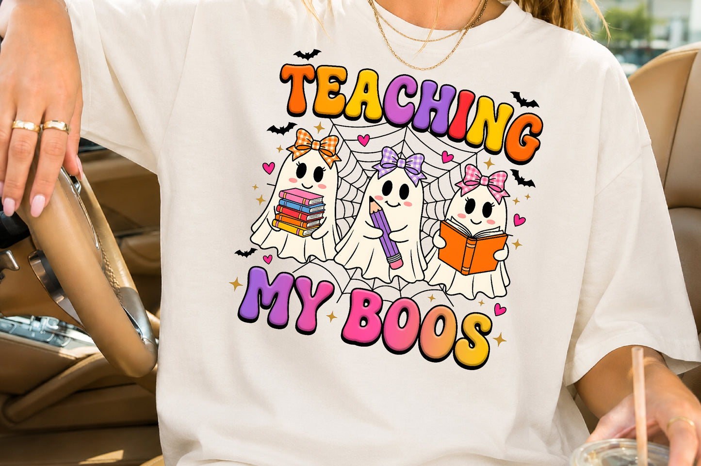 Teaching My Boos Halloween Teacher Ghost PNG Cute Spooky School Sublimation Design