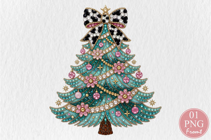 Teal Rhinestone Christmas Tree PNG Sublimation Design