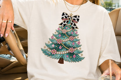 Teal Rhinestone Christmas Tree PNG Sublimation Design