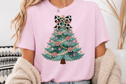 Teal Rhinestone Christmas Tree PNG Sublimation Design