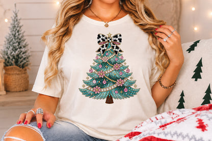 Teal Rhinestone Christmas Tree PNG Sublimation Design
