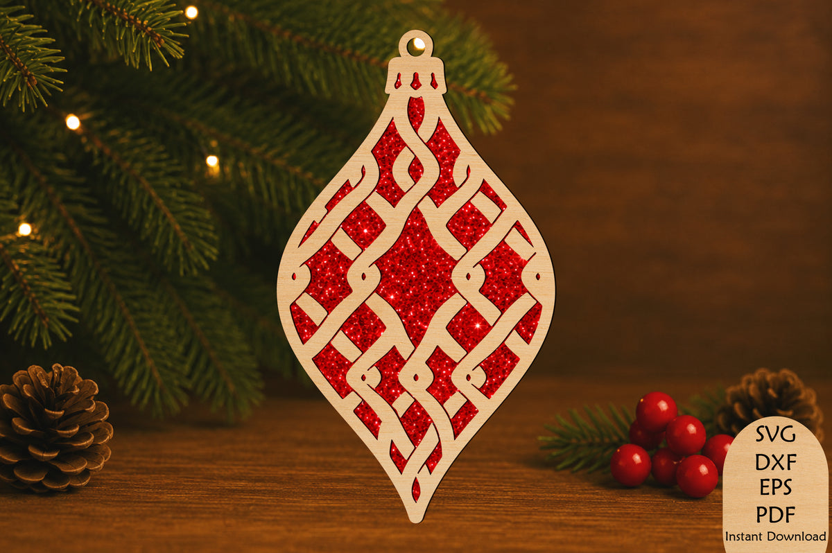 Elegant Teardrop Christmas Ornament Laser Cut SVG File