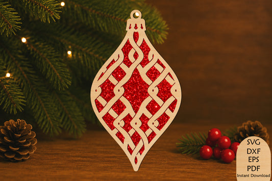 Elegant Teardrop Christmas Ornament Laser Cut SVG File
