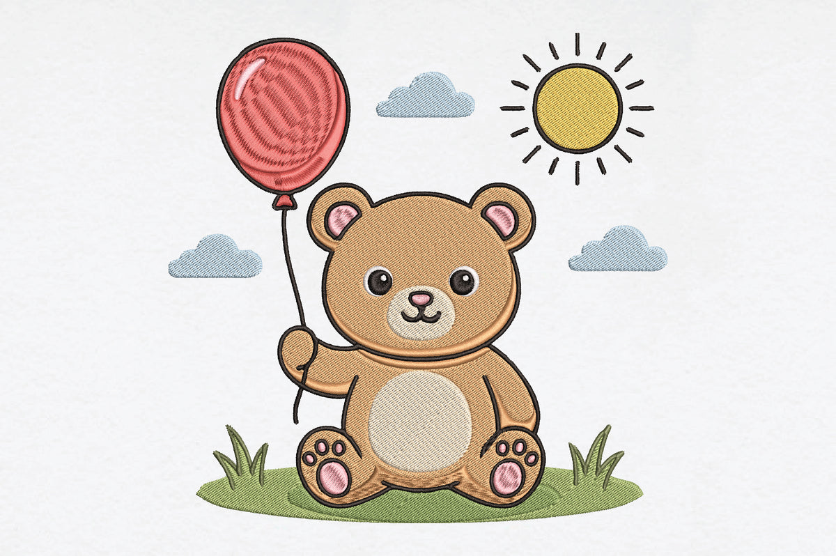 Teddy Bear with Balloon Embroidery Design