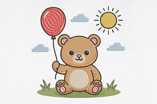 Teddy Bear with Balloon Embroidery Design