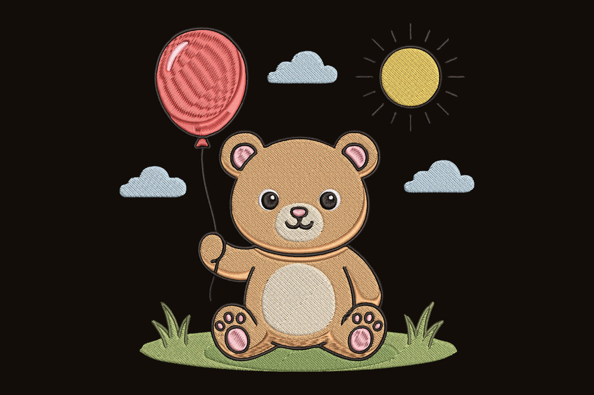 Teddy Bear with Balloon Embroidery Design