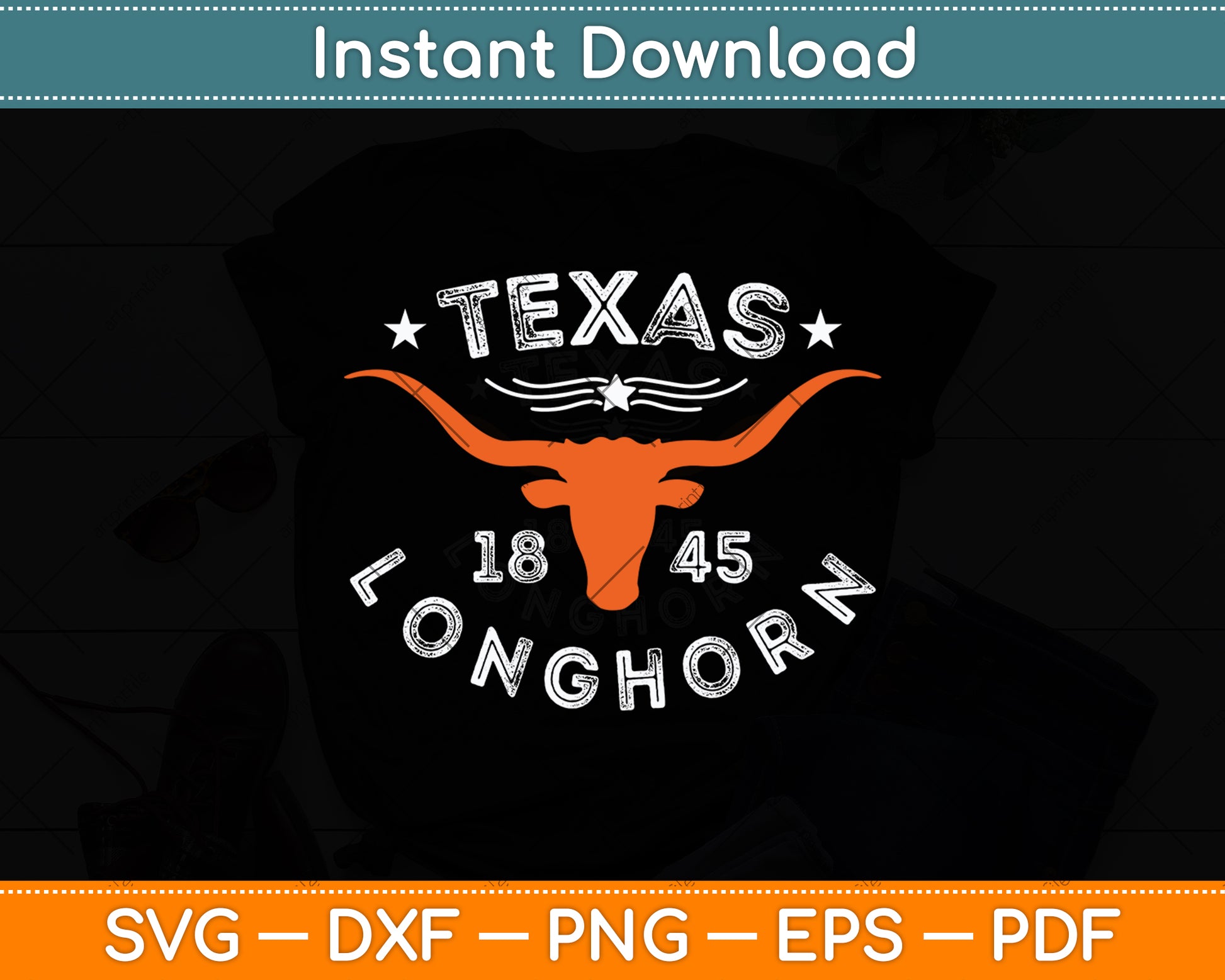 Texas 1845 Vintage Longhorn Cowboy Svg Digital Cutting File
