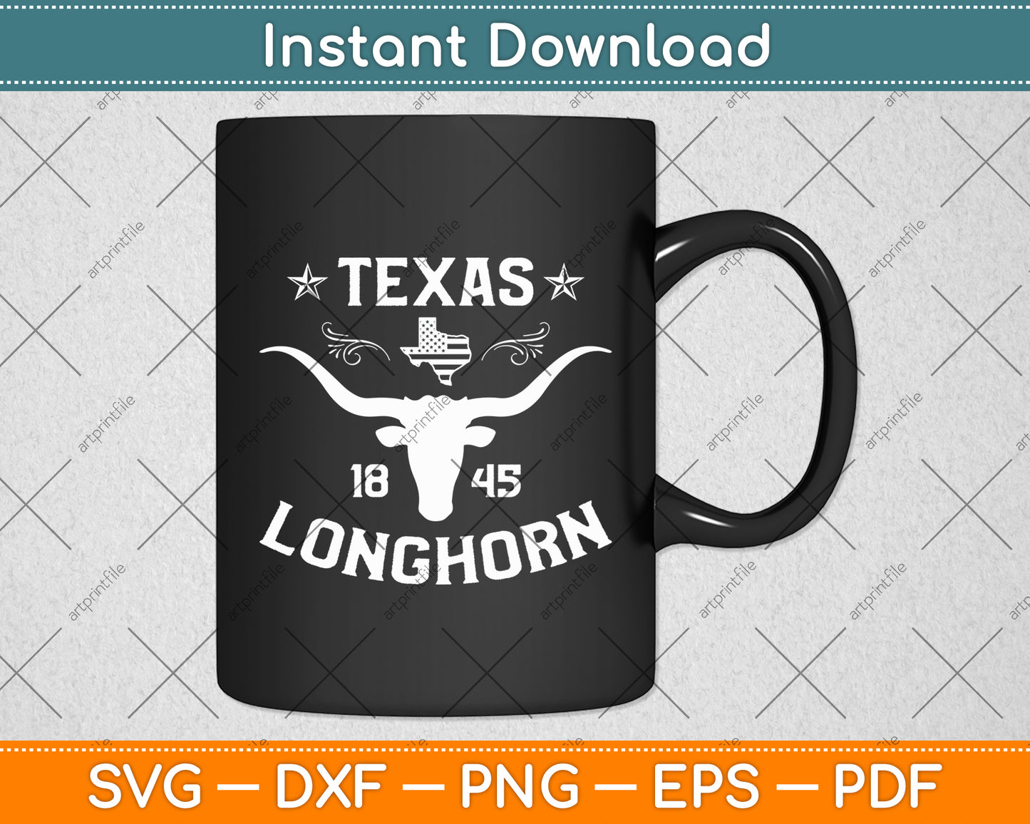 Texas 1845 Longhorn Vintage Cowboy Svg Digital Cutting File