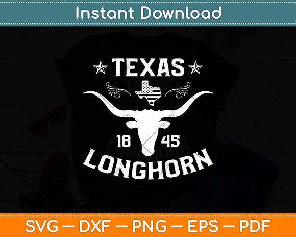 Texas 1845 Longhorn Vintage Cowboy Svg Digital Cutting File