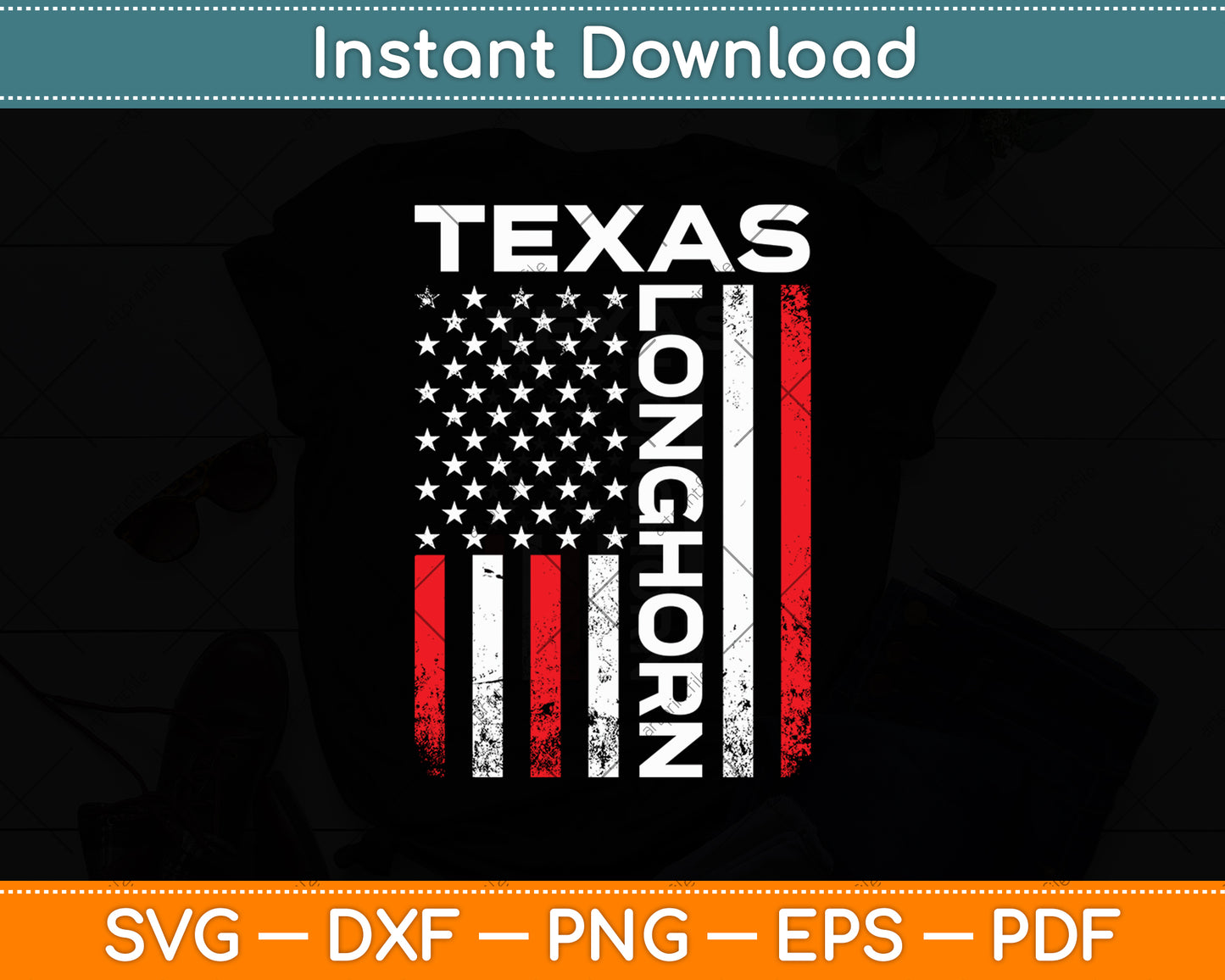 Texas Longhorn American Flag Svg Digital Cutting File
