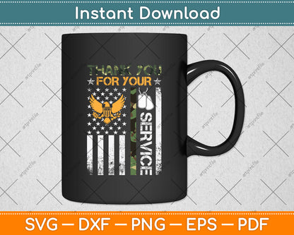 Thank You For Your Service Patriotic USA Flag Svg Digital Cutting File