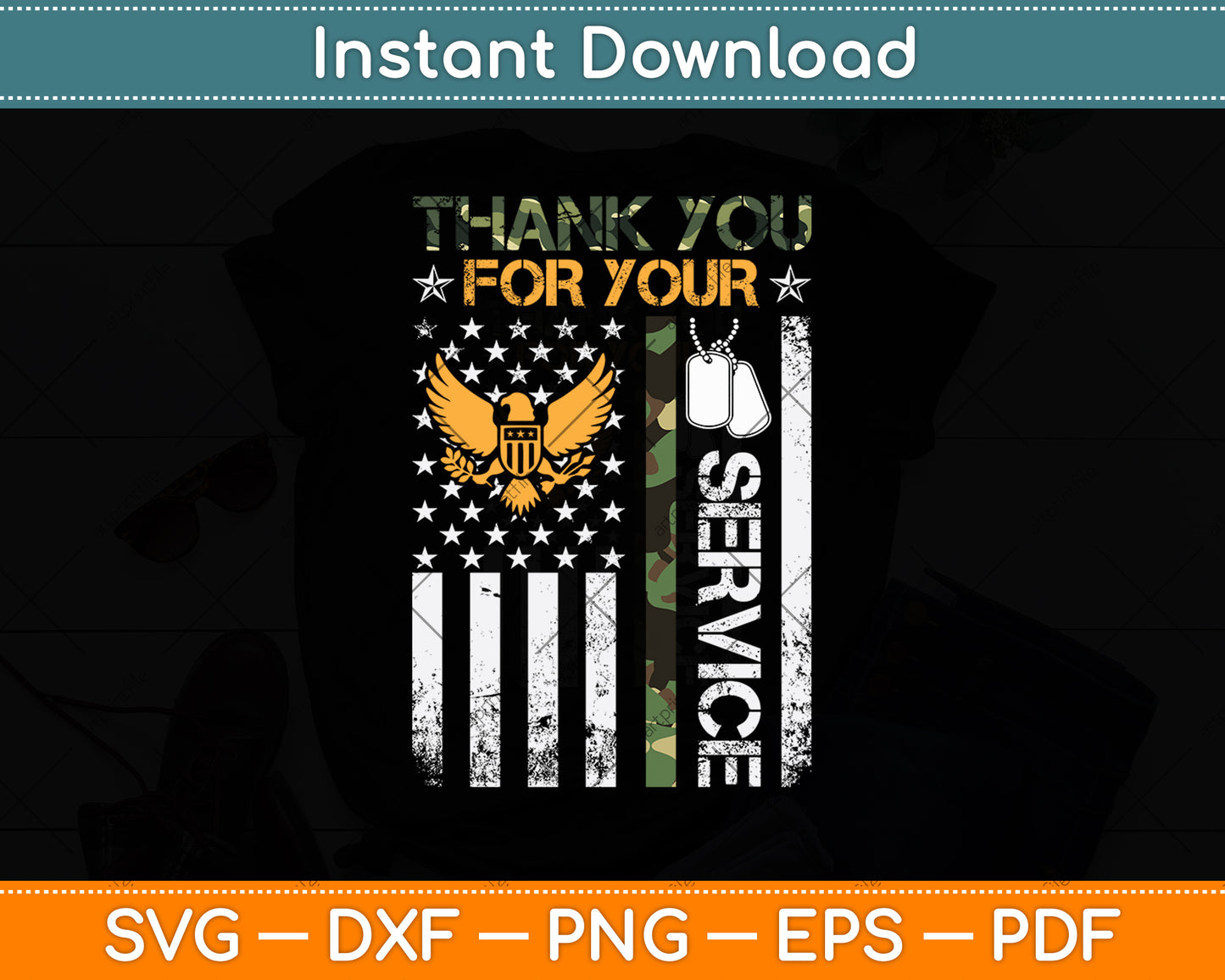 Thank You For Your Service Patriotic USA Flag Svg Digital Cutting File