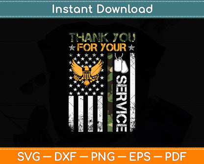 Thank You For Your Service Patriotic USA Flag Svg Digital Cutting File