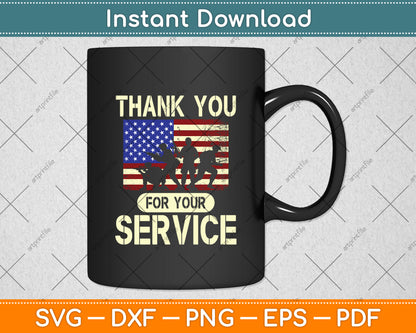 Thank You for Your Service Patriotic Veterans USA Flag Svg Digital Cutting File