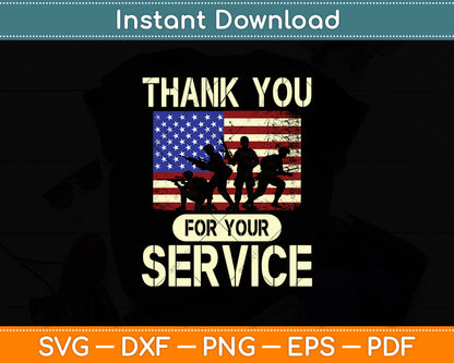 Thank You for Your Service Patriotic Veterans USA Flag Svg Digital Cutting File
