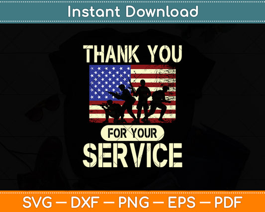 Thank You for Your Service Patriotic Veterans USA Flag Svg Digital Cutting File