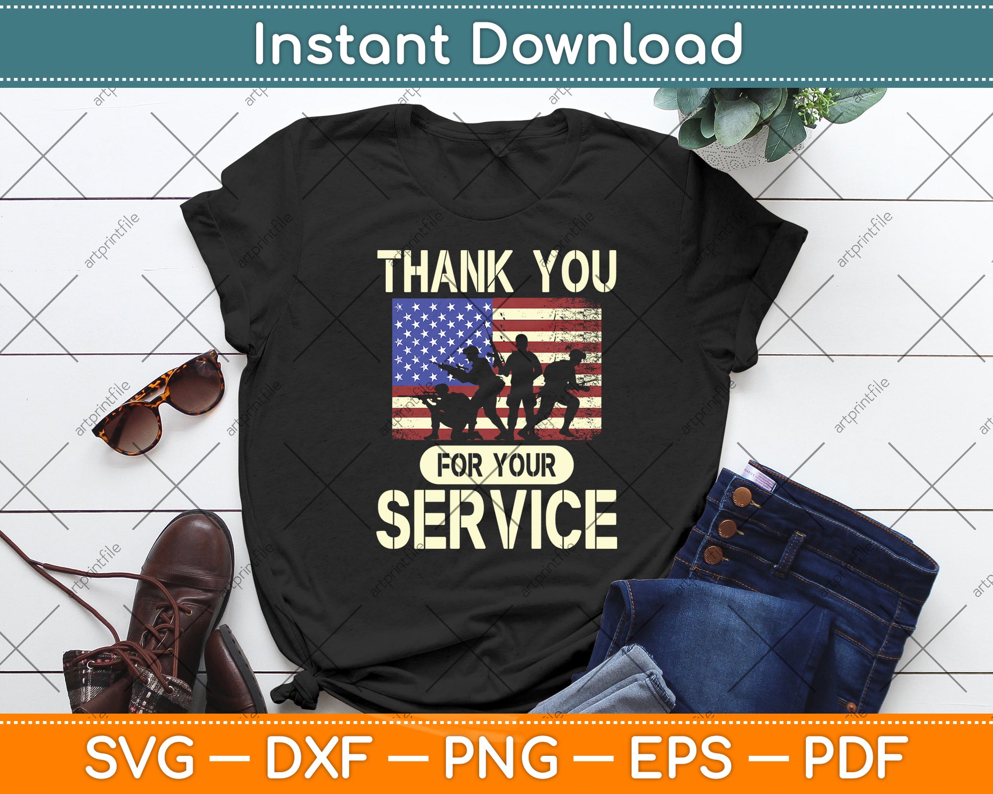 Thank You for Your Service Patriotic Veterans USA Flag Svg Digital Cutting File
