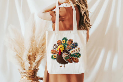 Cute Patchwork Turkey Thanksgiving PNG Sublimation